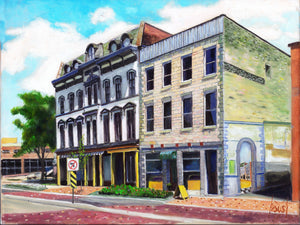 Original oil painting, Marble Hall and the Henderson Building, Downtown Belleville