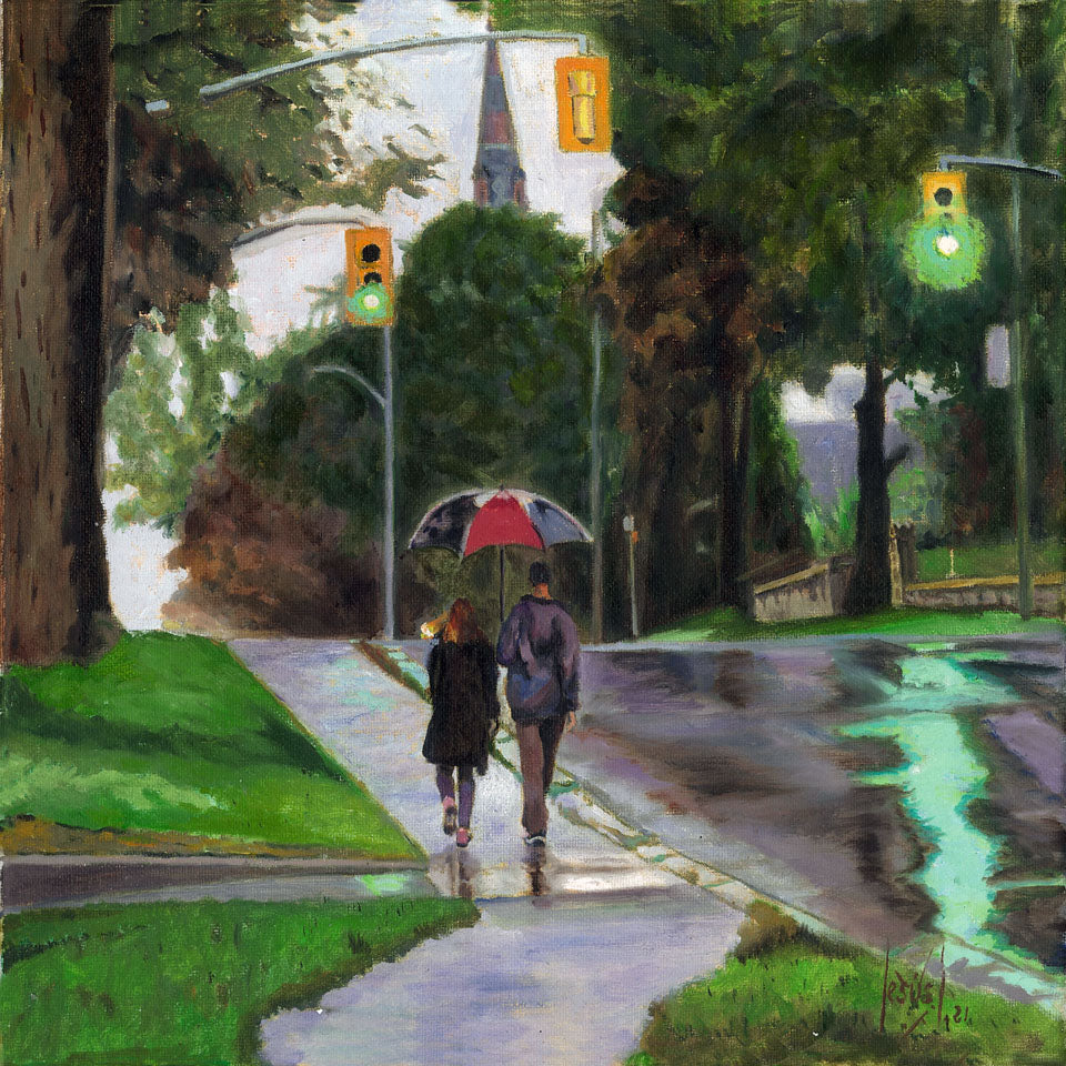 Raining Morning in Greens, Print on Metal 12 x 12 inch